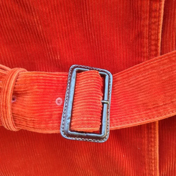 L.L. Bean Burnt Orange Corduroy Belted Trench Coat Pea Coat Size XS Petite - Picture 11 of 15